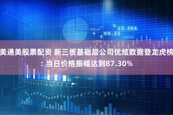 美通美股票配资 新三板基础层公司优炫数据登龙虎榜: 当日价格振幅达到87.30%